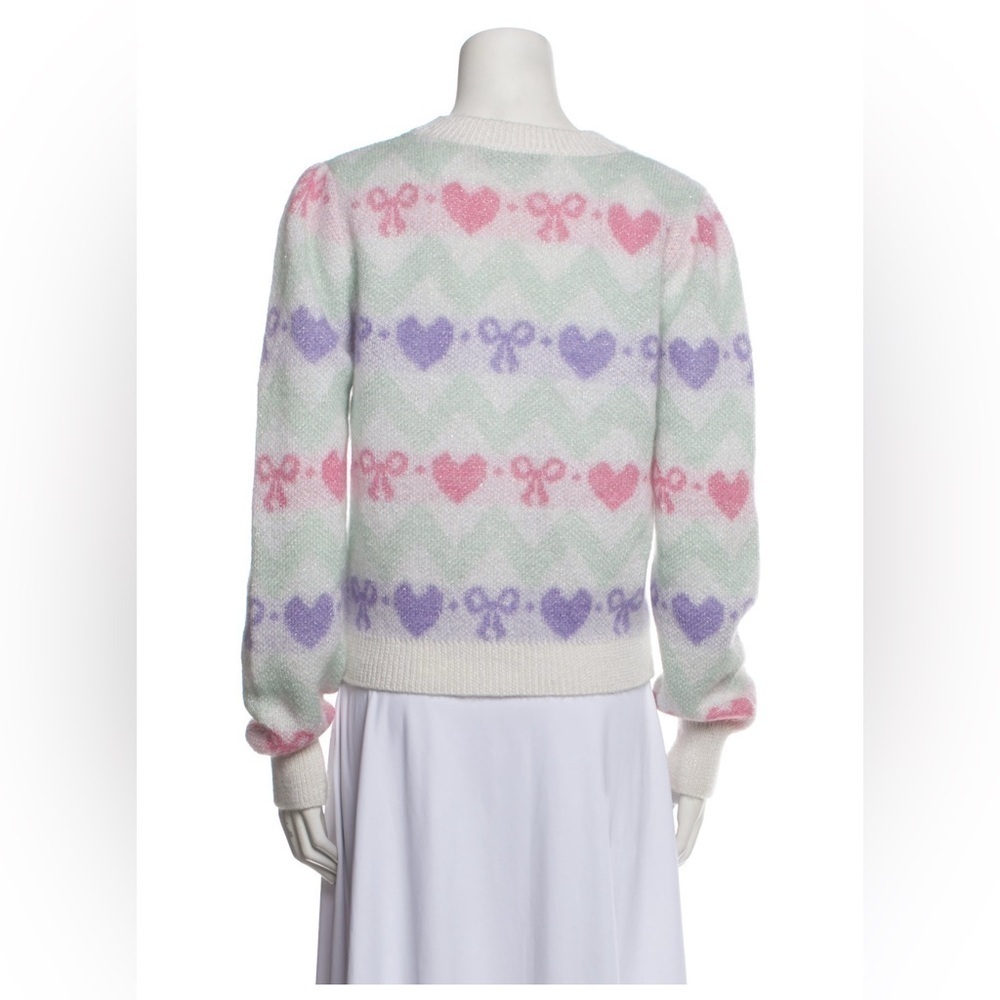 ALESSANDRA RICH Pastel Heart Bow Patterned Intarsia-Knit Cardigan Size 46 NWT - Picture 8 of 8